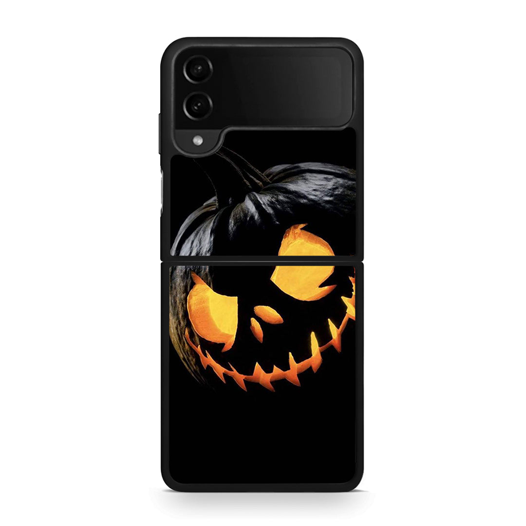 Samsung Galaxy Z Flip4 Halloween Scary Pumpkin Θήκη από τη Smartfits με σχέδιο στο πίσω μέρος και μαύρο περίβλημα | Smartphone case with colorful back and black bezels by Smartfits
