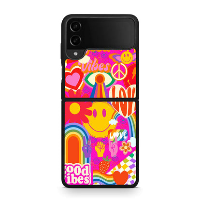 Samsung Galaxy Z Flip4 Hippie Love θήκη από τη Smartfits με σχέδιο στο πίσω μέρος και μαύρο περίβλημα | Smartphone case with colorful back and black bezels by Smartfits