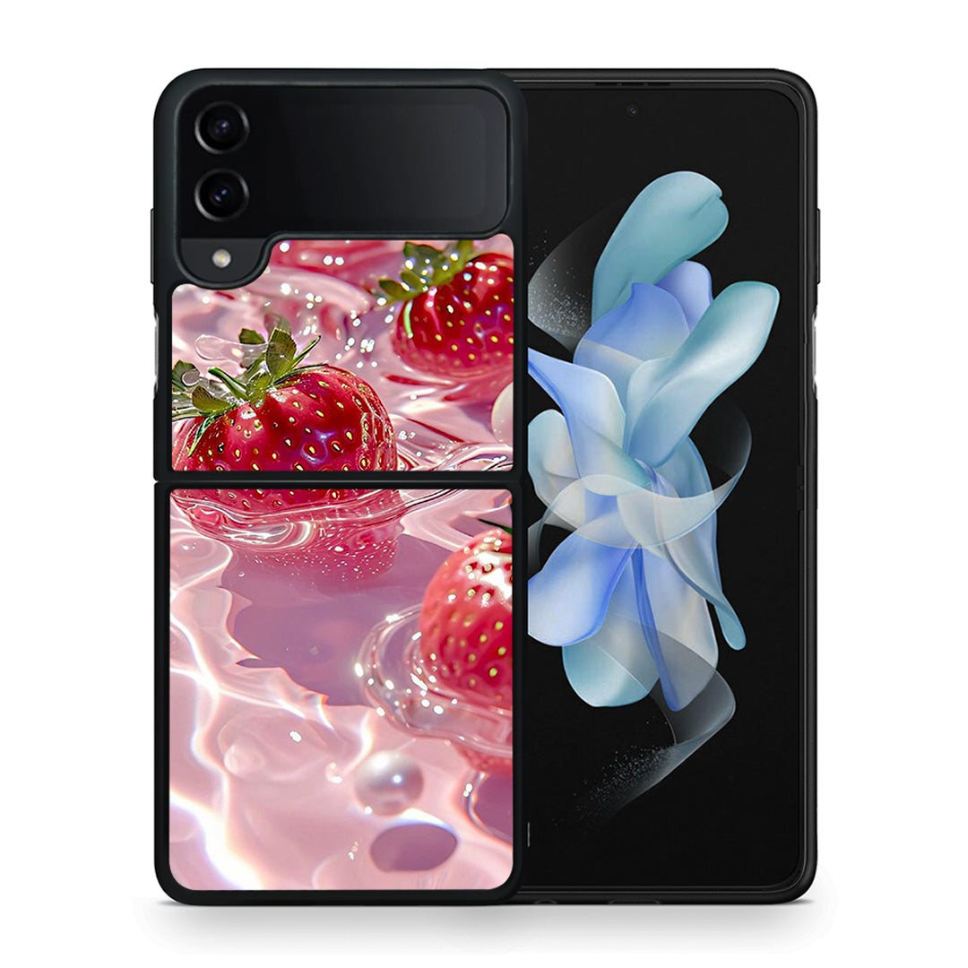 Θήκη Samsung Galaxy Z Flip4 Juicy Strawberries από τη Smartfits με σχέδιο στο πίσω μέρος και μαύρο περίβλημα | Samsung Galaxy Z Flip4 Juicy Strawberries case with colorful back and black bezels