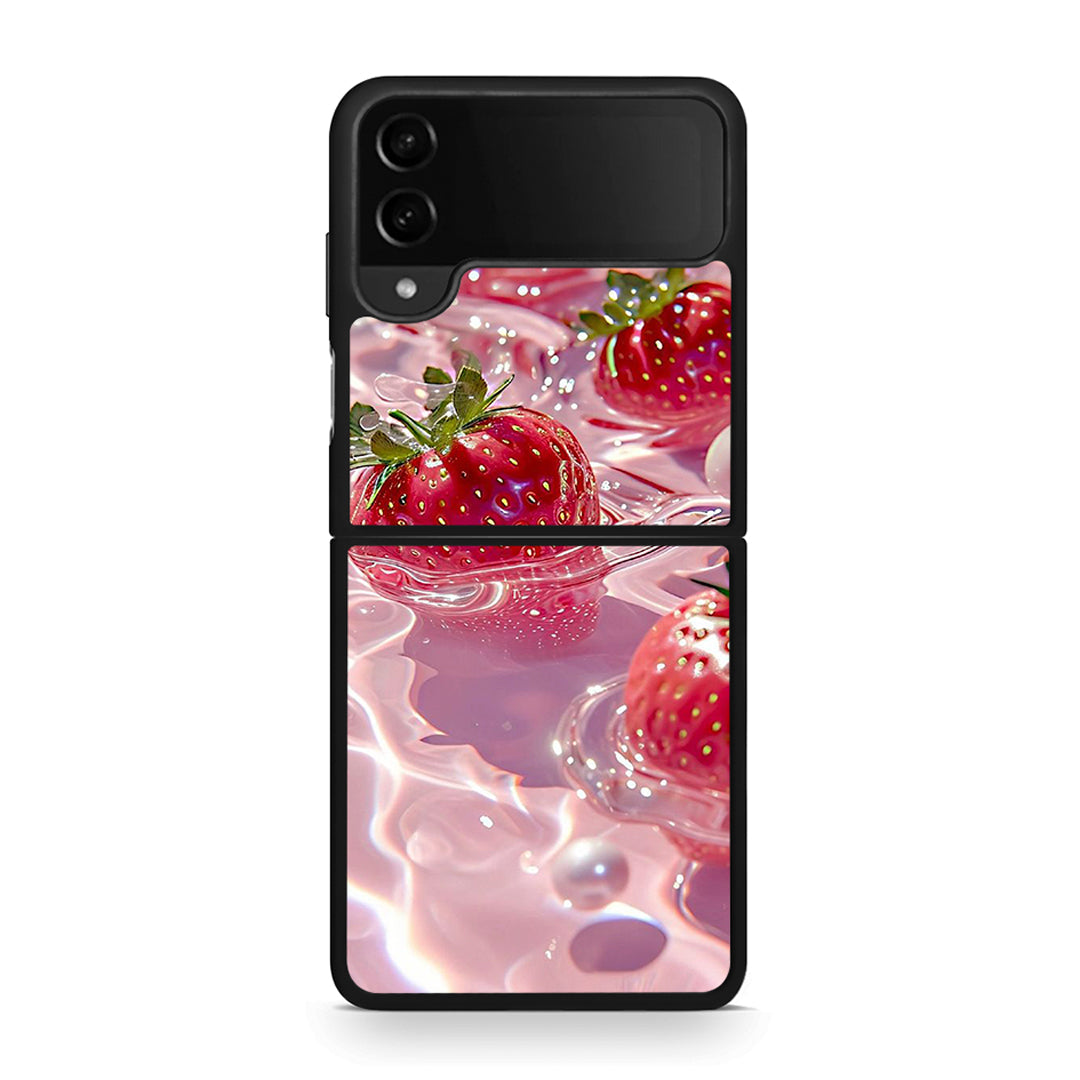 Samsung Galaxy Z Flip4 Juicy Strawberries θήκη από τη Smartfits με σχέδιο στο πίσω μέρος και μαύρο περίβλημα | Smartphone case with colorful back and black bezels by Smartfits