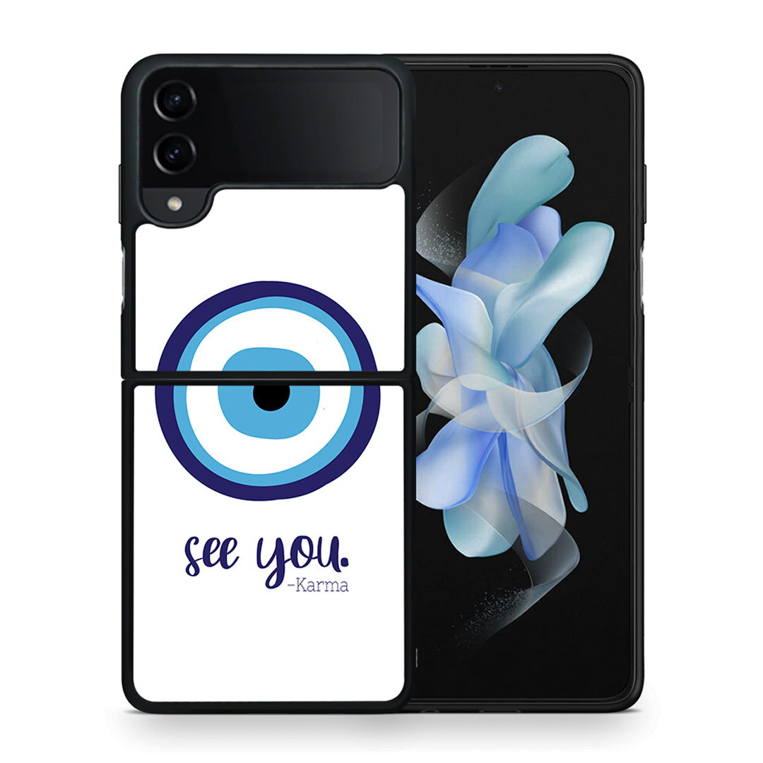 Θήκη Samsung Galaxy Z Flip4 Karma Says από τη Smartfits με σχέδιο στο πίσω μέρος και μαύρο περίβλημα | Samsung Galaxy Z Flip4 Karma Says case with colorful back and black bezels