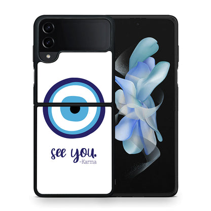 Θήκη Samsung Galaxy Z Flip4 Karma Says από τη Smartfits με σχέδιο στο πίσω μέρος και μαύρο περίβλημα | Samsung Galaxy Z Flip4 Karma Says case with colorful back and black bezels