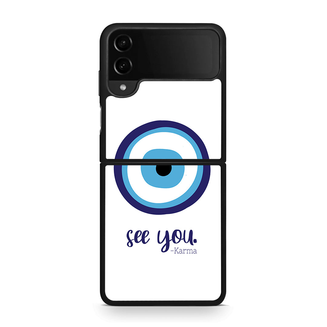 Samsung Galaxy Z Flip4 Karma Says θήκη από τη Smartfits με σχέδιο στο πίσω μέρος και μαύρο περίβλημα | Smartphone case with colorful back and black bezels by Smartfits