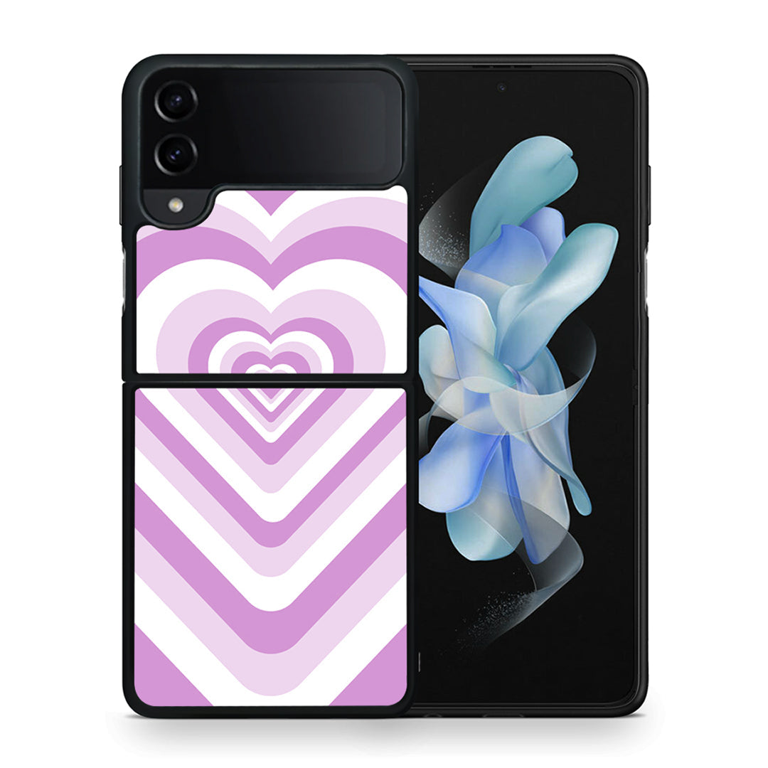Θήκη Samsung Galaxy Z Flip4 Lilac Hearts από τη Smartfits με σχέδιο στο πίσω μέρος και μαύρο περίβλημα | Samsung Galaxy Z Flip4 Lilac Hearts case with colorful back and black bezels