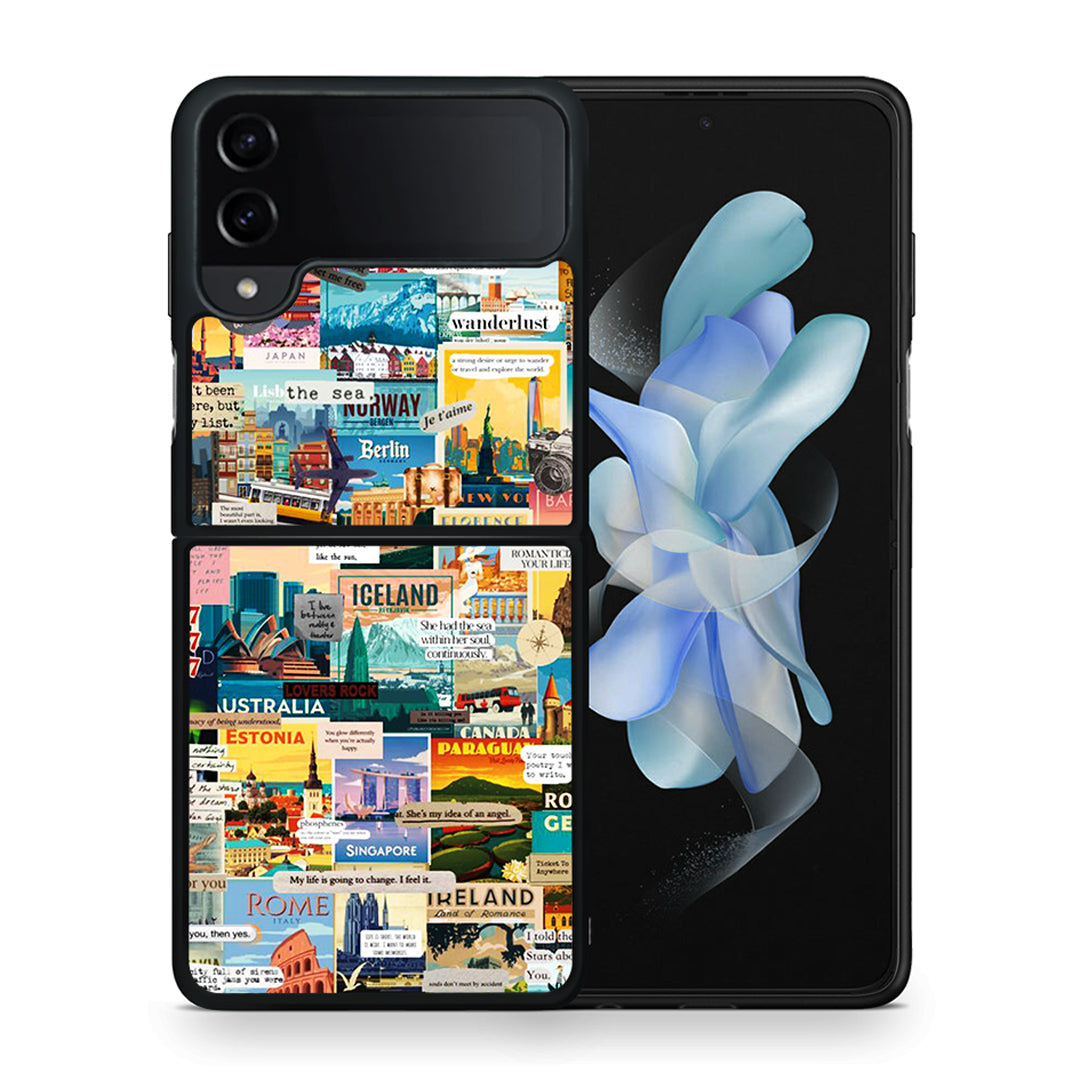 Θήκη Samsung Galaxy Z Flip4 Live To Travel από τη Smartfits με σχέδιο στο πίσω μέρος και μαύρο περίβλημα | Samsung Galaxy Z Flip4 Live To Travel case with colorful back and black bezels