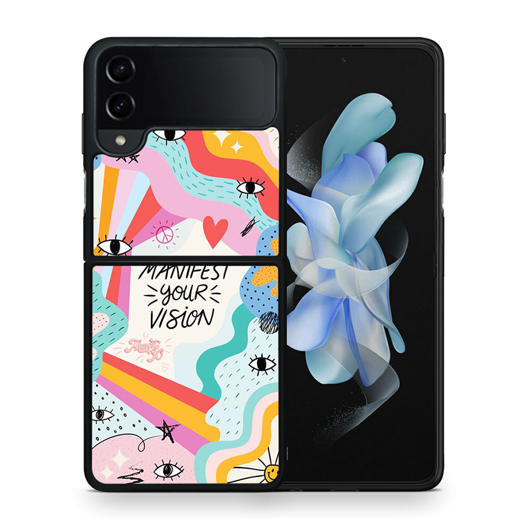 Θήκη Samsung Galaxy Z Flip4 Manifest Your Vision από τη Smartfits με σχέδιο στο πίσω μέρος και μαύρο περίβλημα | Samsung Galaxy Z Flip4 Manifest Your Vision case with colorful back and black bezels