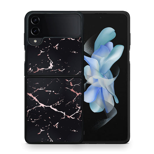 Θήκη Samsung Galaxy Z Flip4 Black Rosegold Marble από τη Smartfits με σχέδιο στο πίσω μέρος και μαύρο περίβλημα | Samsung Galaxy Z Flip4 Black Rosegold Marble case with colorful back and black bezels