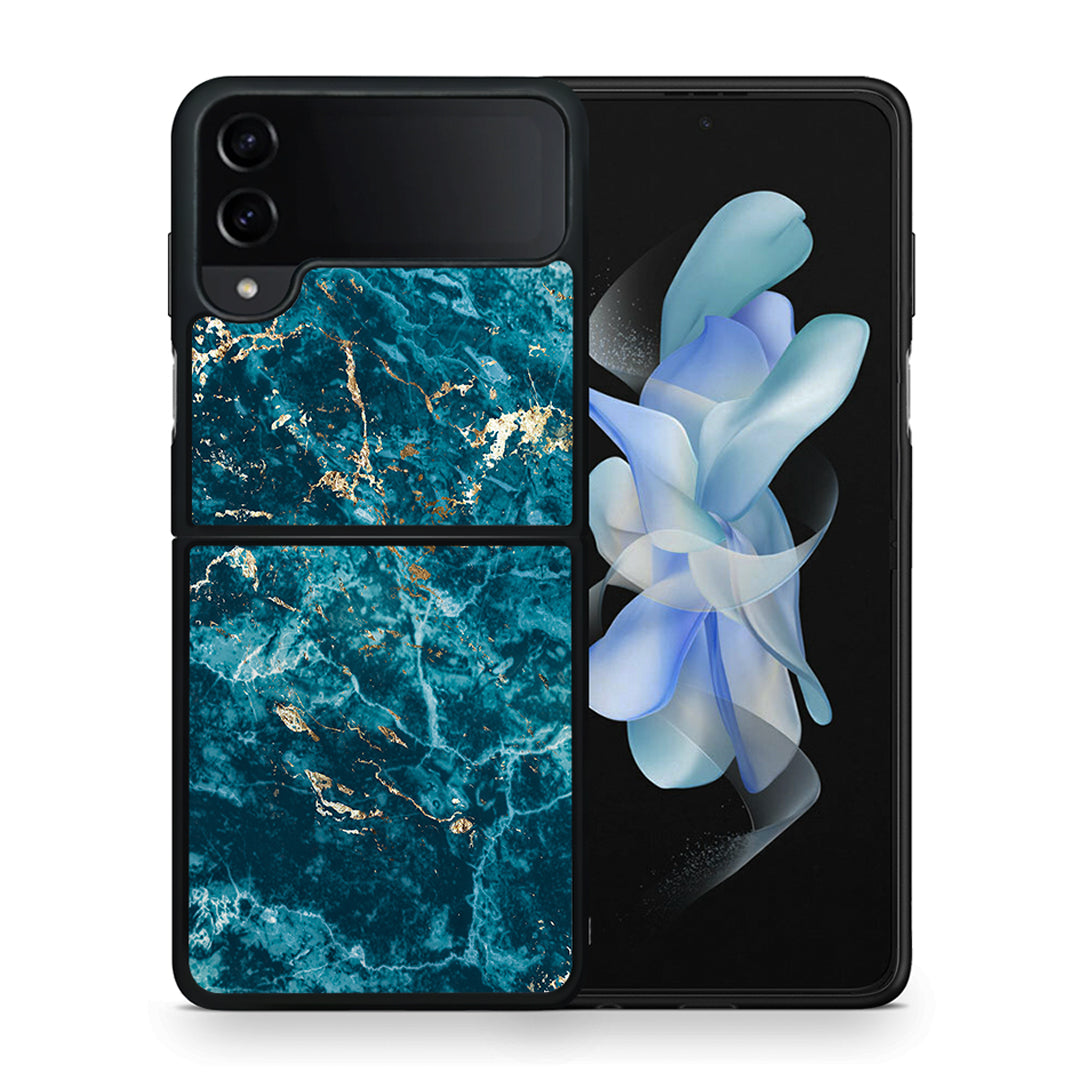 Θήκη Samsung Galaxy Z Flip4 Marble Blue από τη Smartfits με σχέδιο στο πίσω μέρος και μαύρο περίβλημα | Samsung Galaxy Z Flip4 Marble Blue case with colorful back and black bezels