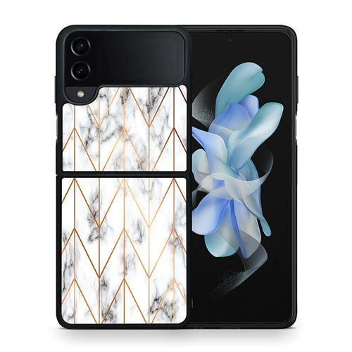 Θήκη Samsung Galaxy Z Flip4 Gold Geometric Marble από τη Smartfits με σχέδιο στο πίσω μέρος και μαύρο περίβλημα | Samsung Galaxy Z Flip4 Gold Geometric Marble case with colorful back and black bezels