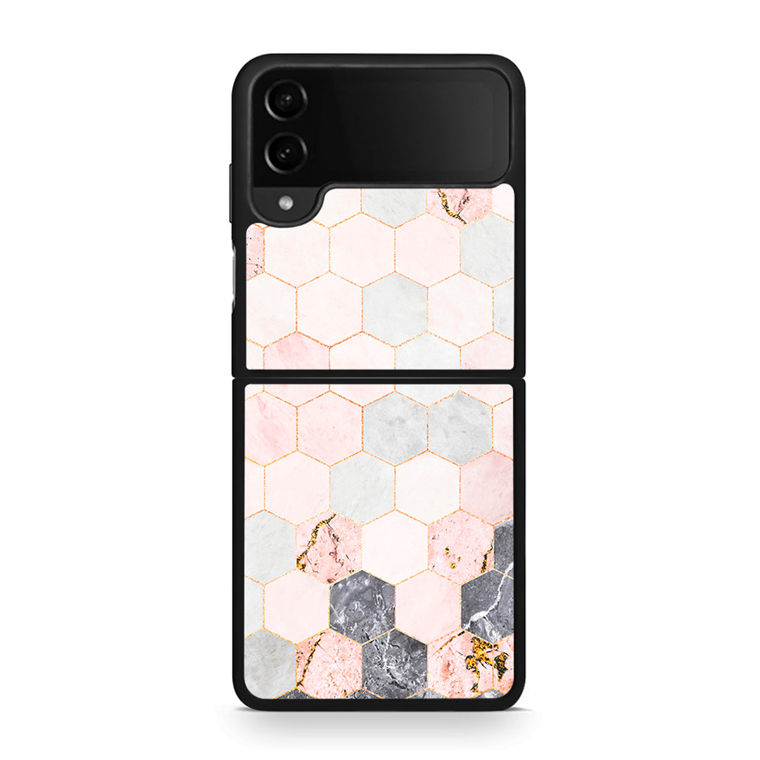 4 - Samsung Galaxy Z Flip4 Hexagon Pink Marble case, cover, bumper
