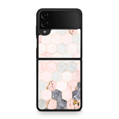 4 - Samsung Galaxy Z Flip4 Hexagon Pink Marble case, cover, bumper