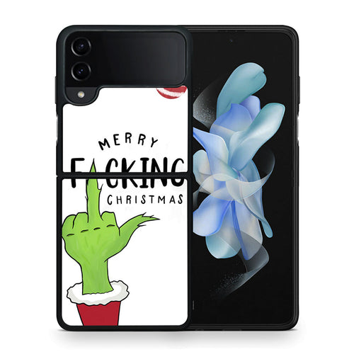 Θήκη Samsung Galaxy Z Flip4 Merry F Xmas από τη Smartfits με σχέδιο στο πίσω μέρος και μαύρο περίβλημα | Samsung Galaxy Z Flip4 Merry F Xmas case with colorful back and black bezels