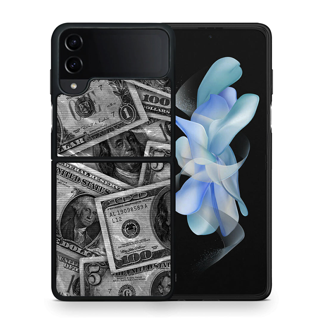 Θήκη Samsung Galaxy Z Flip4 Money Dollars από τη Smartfits με σχέδιο στο πίσω μέρος και μαύρο περίβλημα | Samsung Galaxy Z Flip4 Money Dollars case with colorful back and black bezels