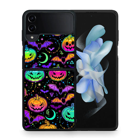Θήκη Samsung Galaxy Z Flip4 Neon Halloween από τη Smartfits με σχέδιο στο πίσω μέρος και μαύρο περίβλημα | Samsung Galaxy Z Flip4 Neon Halloween case with colorful back and black bezels