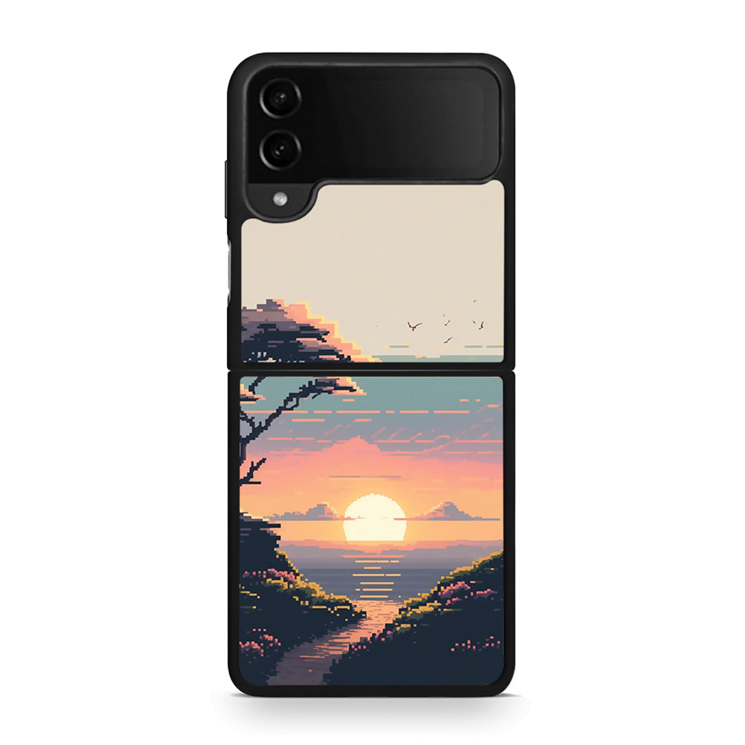 Samsung Galaxy Z Flip4 Pixel Sunset Θήκη από τη Smartfits με σχέδιο στο πίσω μέρος και μαύρο περίβλημα | Smartphone case with colorful back and black bezels by Smartfits
