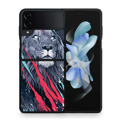 Θήκη Samsung Galaxy Z Flip4 Lion Designer PopArt από τη Smartfits με σχέδιο στο πίσω μέρος και μαύρο περίβλημα | Samsung Galaxy Z Flip4 Lion Designer PopArt case with colorful back and black bezels