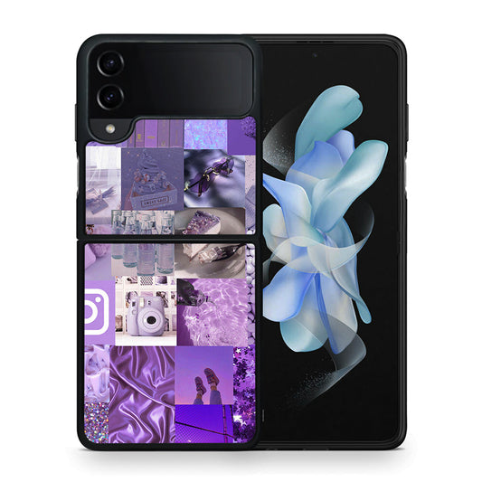 Θήκη Samsung Galaxy Z Flip4 Purple Aesthetic Collage από τη Smartfits με σχέδιο στο πίσω μέρος και μαύρο περίβλημα | Samsung Galaxy Z Flip4 Purple Aesthetic Collage case with colorful back and black bezels