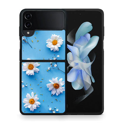 Θήκη Samsung Galaxy Z Flip4 Real Daisies από τη Smartfits με σχέδιο στο πίσω μέρος και μαύρο περίβλημα | Samsung Galaxy Z Flip4 Real Daisies case with colorful back and black bezels