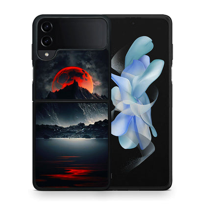 Θήκη Samsung Galaxy Z Flip4 Red Full Moon από τη Smartfits με σχέδιο στο πίσω μέρος και μαύρο περίβλημα | Samsung Galaxy Z Flip4 Red Full Moon case with colorful back and black bezels