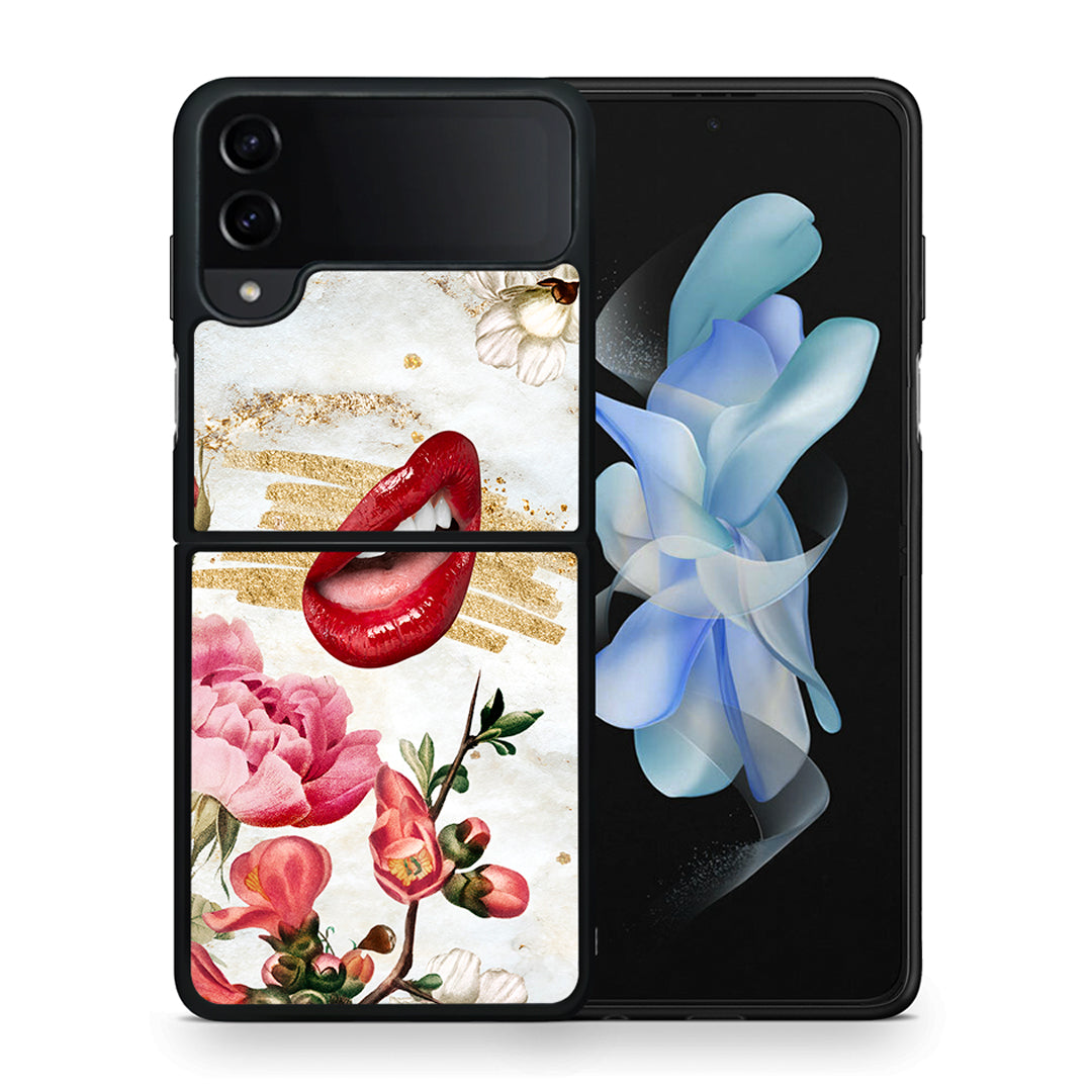 Θήκη Samsung Galaxy Z Flip4 Red Lips από τη Smartfits με σχέδιο στο πίσω μέρος και μαύρο περίβλημα | Samsung Galaxy Z Flip4 Red Lips case with colorful back and black bezels