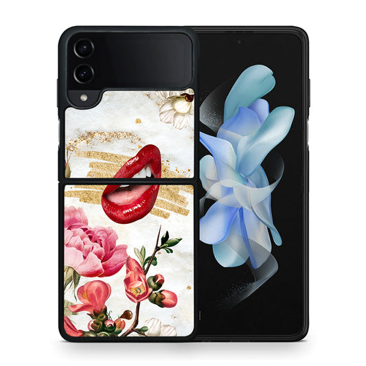 Θήκη Samsung Galaxy Z Flip4 Red Lips από τη Smartfits με σχέδιο στο πίσω μέρος και μαύρο περίβλημα | Samsung Galaxy Z Flip4 Red Lips case with colorful back and black bezels