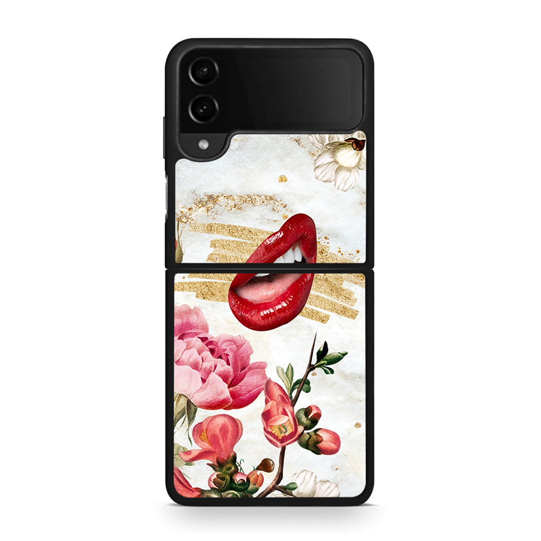 Samsung Galaxy Z Flip4 Red Lips θήκη από τη Smartfits με σχέδιο στο πίσω μέρος και μαύρο περίβλημα | Smartphone case with colorful back and black bezels by Smartfits