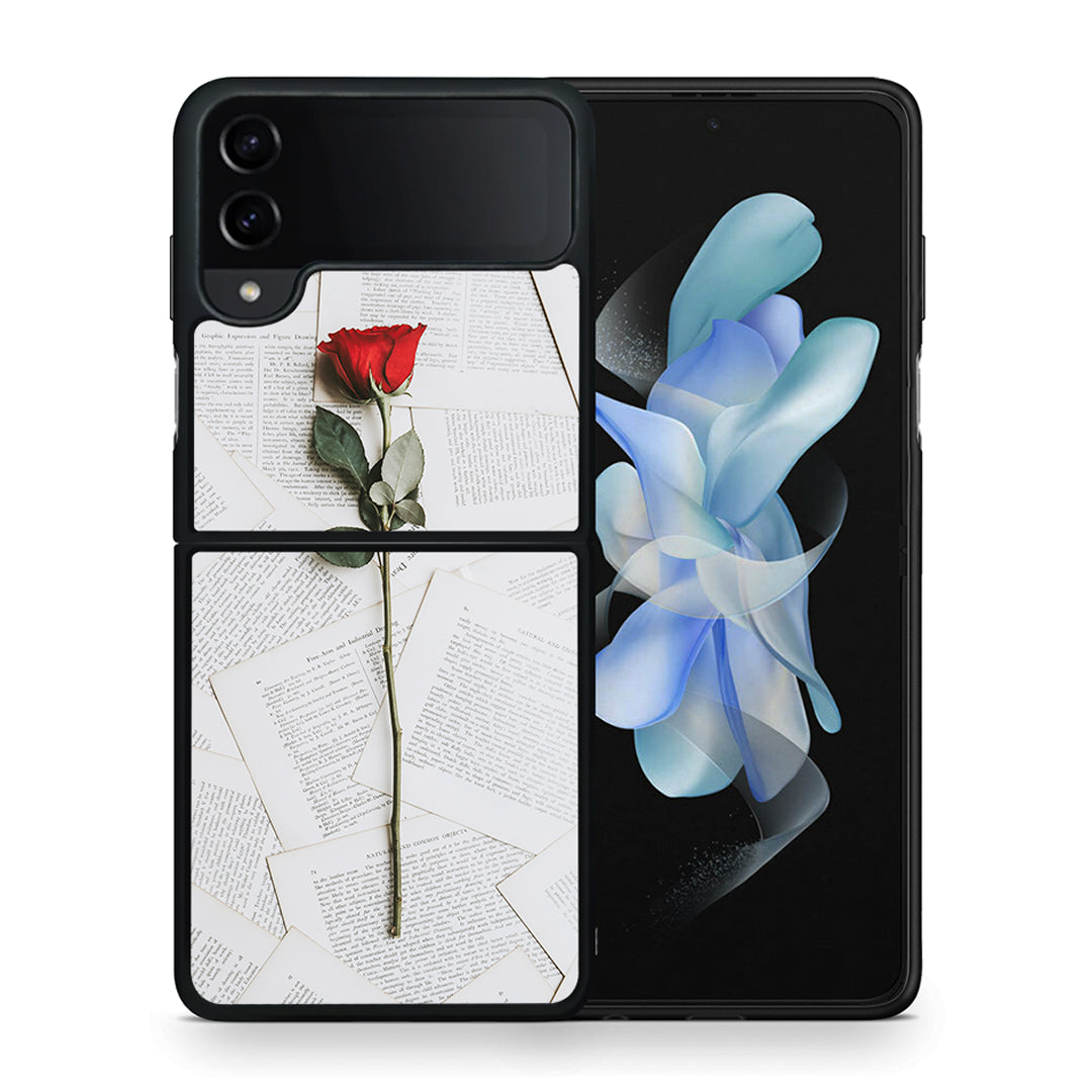 Θήκη Samsung Galaxy Z Flip4 Red Rose από τη Smartfits με σχέδιο στο πίσω μέρος και μαύρο περίβλημα | Samsung Galaxy Z Flip4 Red Rose case with colorful back and black bezels