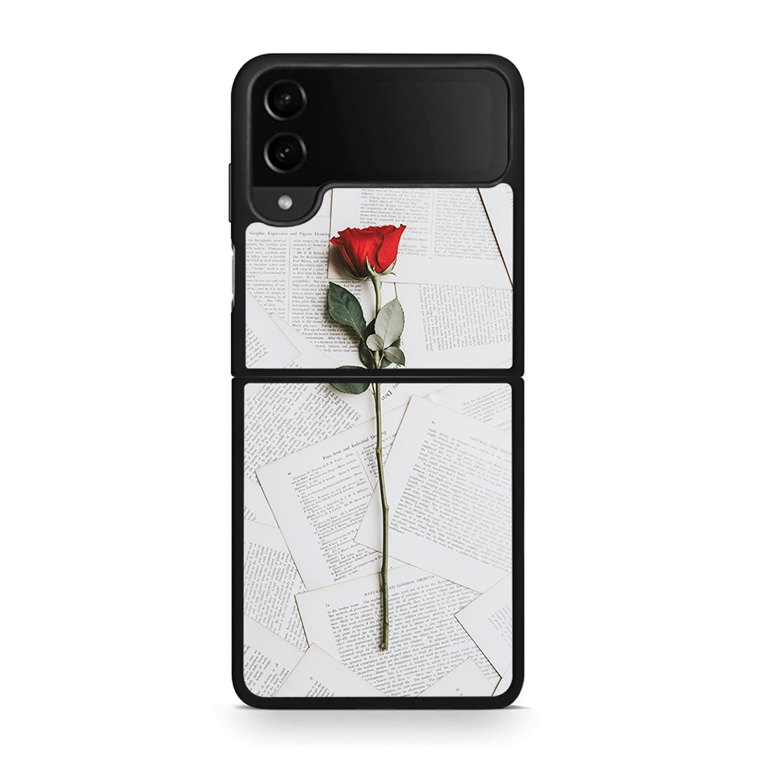 Samsung Galaxy Z Flip4 Red Rose θήκη από τη Smartfits με σχέδιο στο πίσω μέρος και μαύρο περίβλημα | Smartphone case with colorful back and black bezels by Smartfits