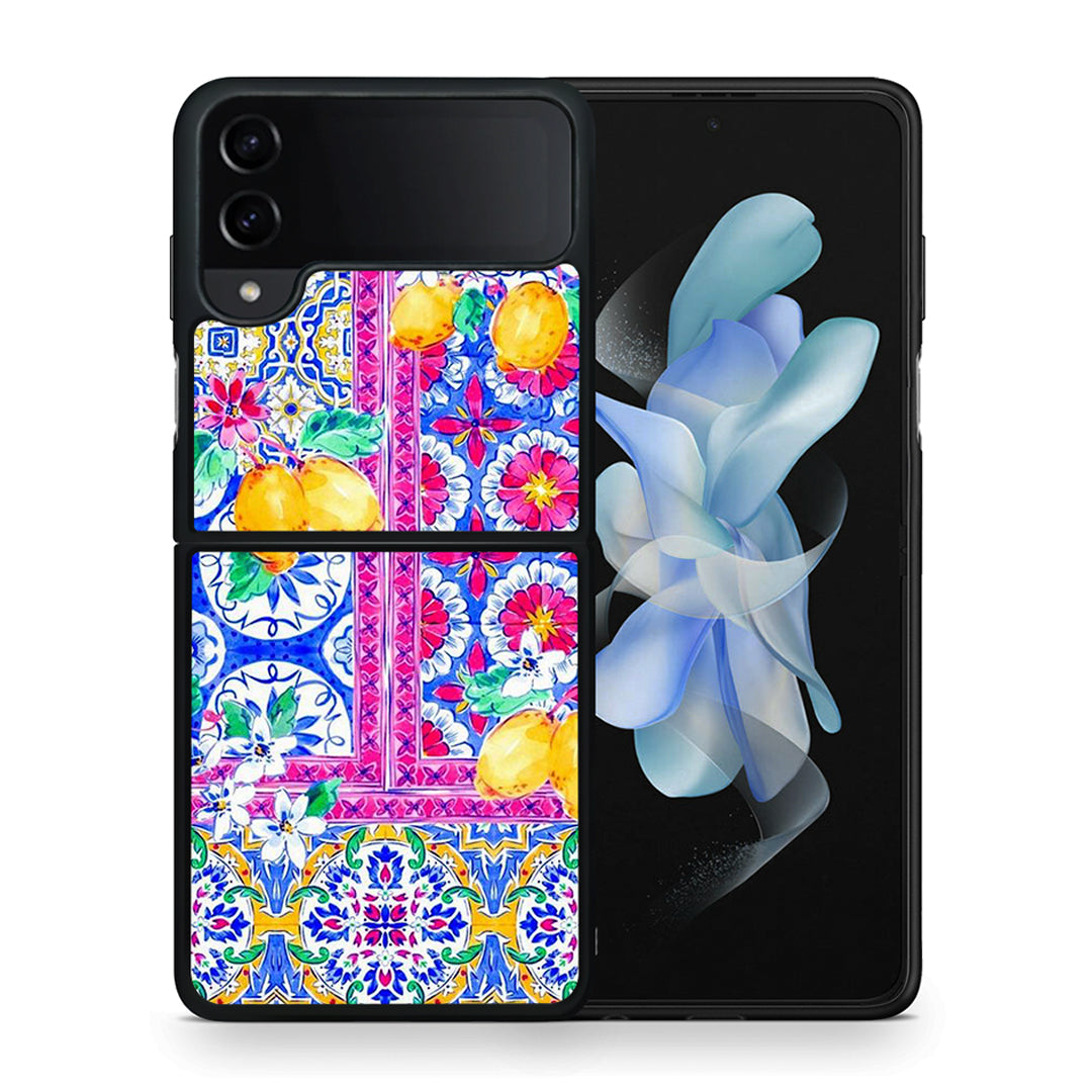 Θήκη Samsung Galaxy Z Flip4 Retro Spring από τη Smartfits με σχέδιο στο πίσω μέρος και μαύρο περίβλημα | Samsung Galaxy Z Flip4 Retro Spring case with colorful back and black bezels