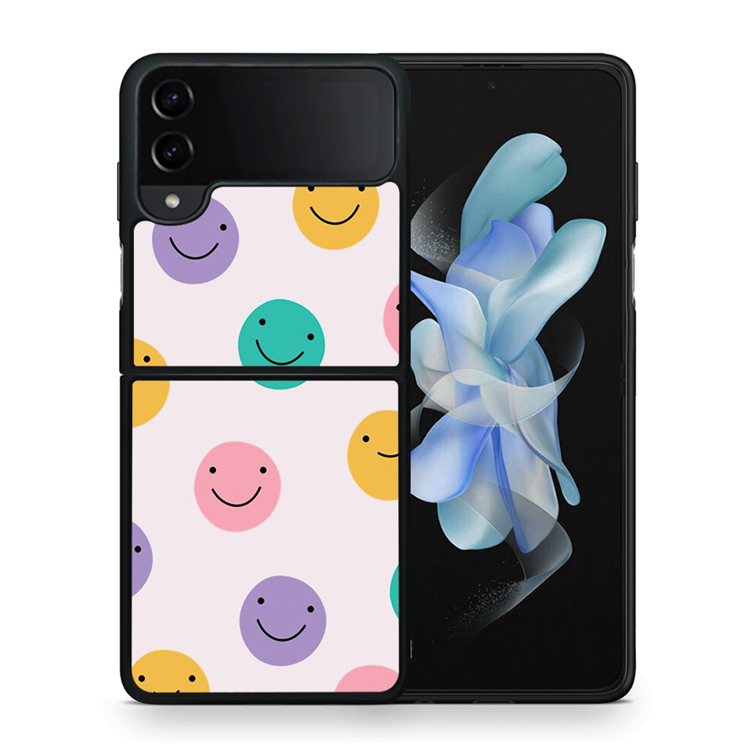Θήκη Samsung Galaxy Z Flip4 Smiley Faces από τη Smartfits με σχέδιο στο πίσω μέρος και μαύρο περίβλημα | Samsung Galaxy Z Flip4 Smiley Faces case with colorful back and black bezels