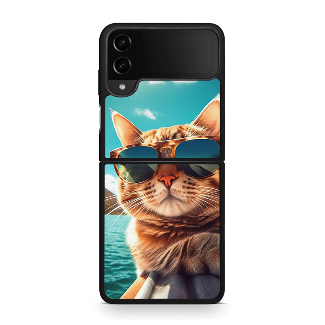 Samsung Galaxy Z Flip4 Summer Cat θήκη από τη Smartfits με σχέδιο στο πίσω μέρος και μαύρο περίβλημα | Smartphone case with colorful back and black bezels by Smartfits
