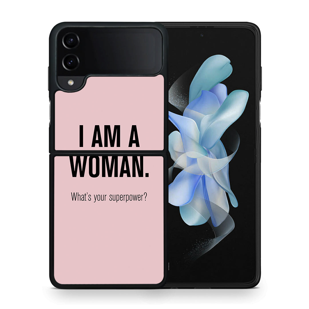 Θήκη Samsung Galaxy Z Flip4 Superpower Woman από τη Smartfits με σχέδιο στο πίσω μέρος και μαύρο περίβλημα | Samsung Galaxy Z Flip4 Superpower Woman case with colorful back and black bezels
