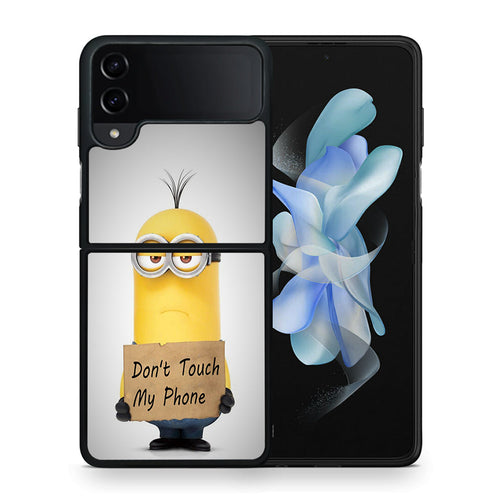 Θήκη Samsung Galaxy Z Flip4 Minion Text από τη Smartfits με σχέδιο στο πίσω μέρος και μαύρο περίβλημα | Samsung Galaxy Z Flip4 Minion Text case with colorful back and black bezels