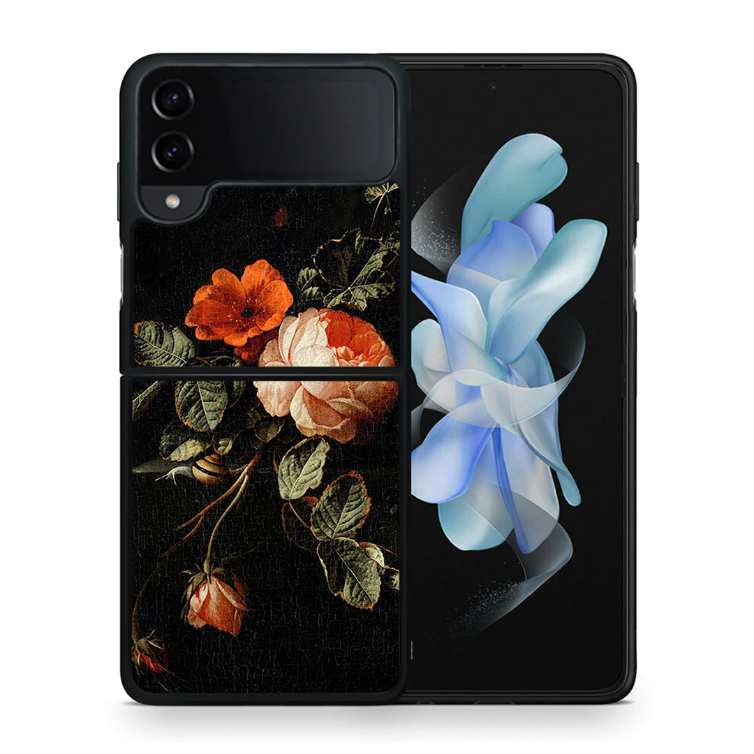 Θήκη Samsung Galaxy Z Flip4 Vintage Roses από τη Smartfits με σχέδιο στο πίσω μέρος και μαύρο περίβλημα | Samsung Galaxy Z Flip4 Vintage Roses case with colorful back and black bezels