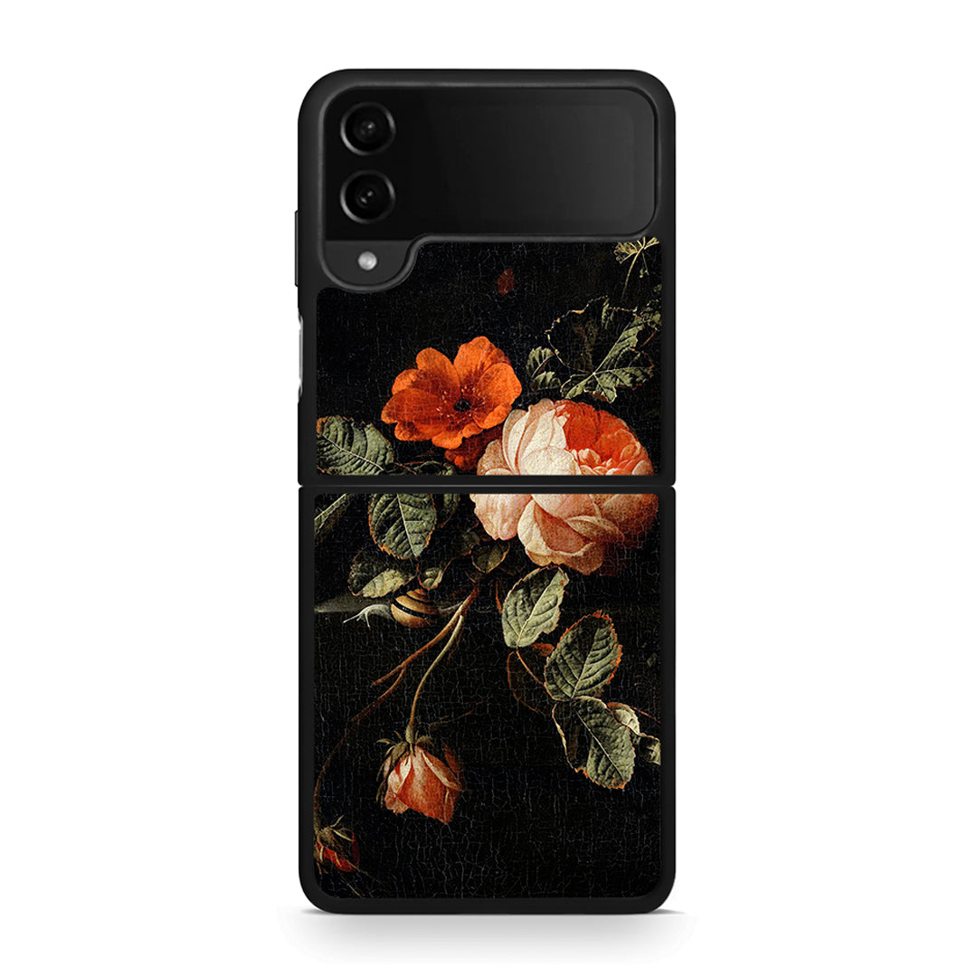 Samsung Galaxy Z Flip4 Vintage Roses θήκη από τη Smartfits με σχέδιο στο πίσω μέρος και μαύρο περίβλημα | Smartphone case with colorful back and black bezels by Smartfits