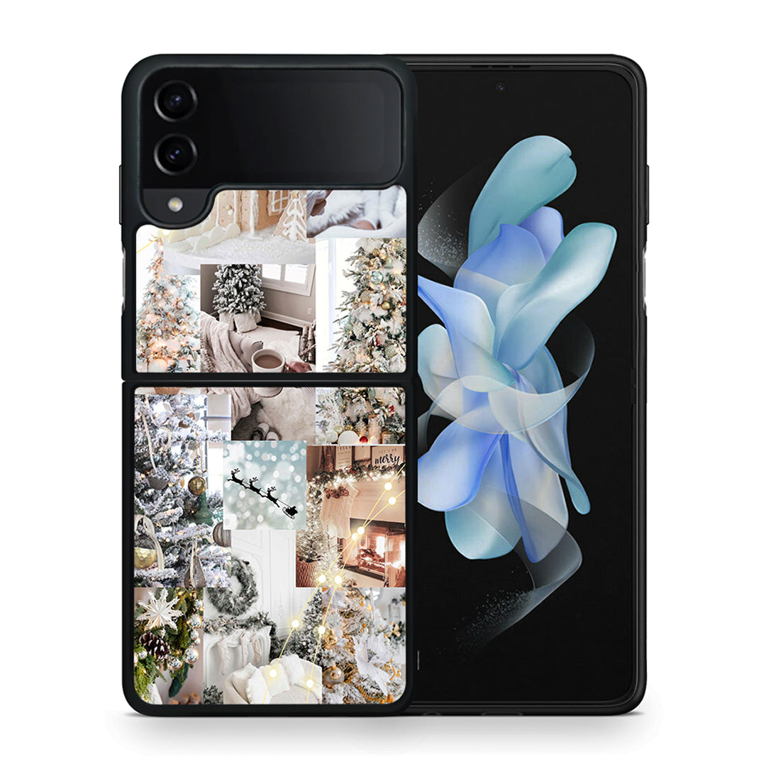 Θήκη Samsung Galaxy Z Flip4 White Christmas από τη Smartfits με σχέδιο στο πίσω μέρος και μαύρο περίβλημα | Samsung Galaxy Z Flip4 White Christmas case with colorful back and black bezels