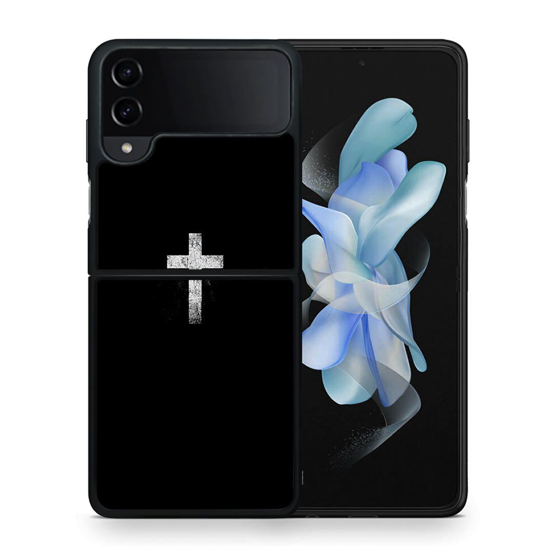 Θήκη Samsung Galaxy Z Flip4 White Cross από τη Smartfits με σχέδιο στο πίσω μέρος και μαύρο περίβλημα | Samsung Galaxy Z Flip4 White Cross case with colorful back and black bezels