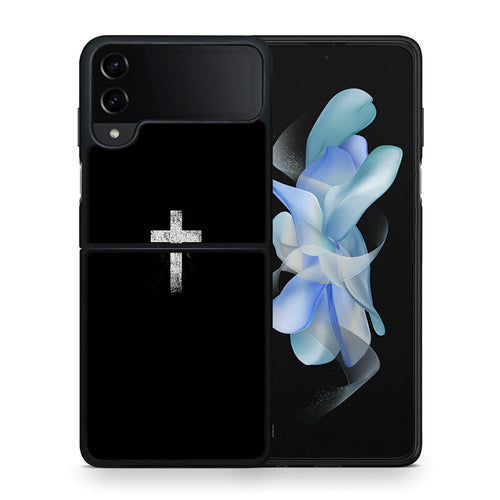 Θήκη Samsung Galaxy Z Flip4 White Cross από τη Smartfits με σχέδιο στο πίσω μέρος και μαύρο περίβλημα | Samsung Galaxy Z Flip4 White Cross case with colorful back and black bezels