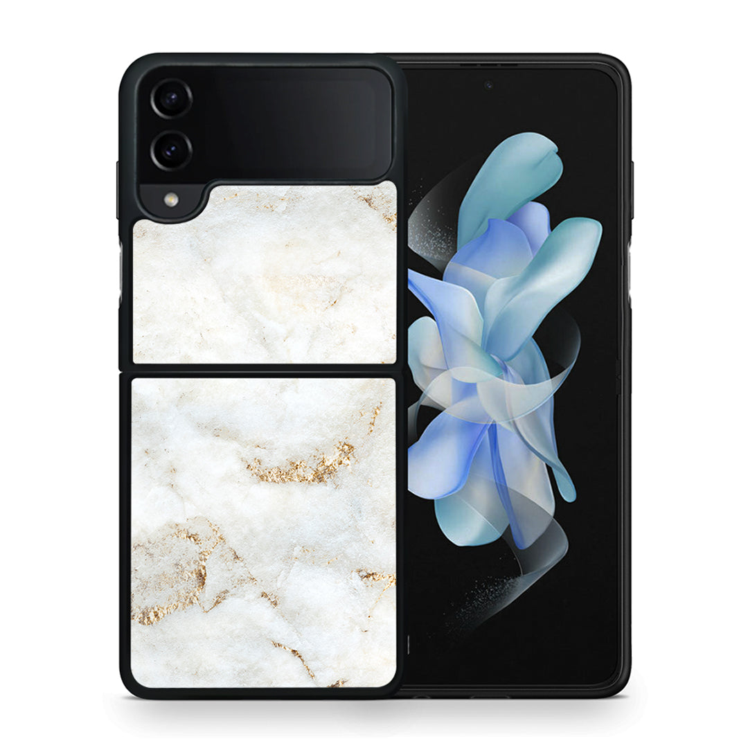 Θήκη Samsung Galaxy Z Flip4 White Gold Marble από τη Smartfits με σχέδιο στο πίσω μέρος και μαύρο περίβλημα | Samsung Galaxy Z Flip4 White Gold Marble case with colorful back and black bezels