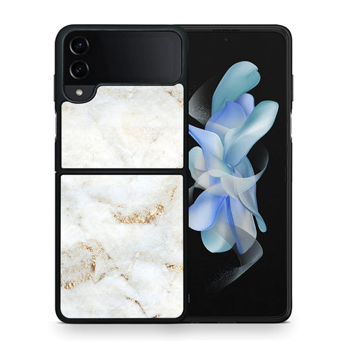 Θήκη Samsung Galaxy Z Flip4 White Gold Marble από τη Smartfits με σχέδιο στο πίσω μέρος και μαύρο περίβλημα | Samsung Galaxy Z Flip4 White Gold Marble case with colorful back and black bezels