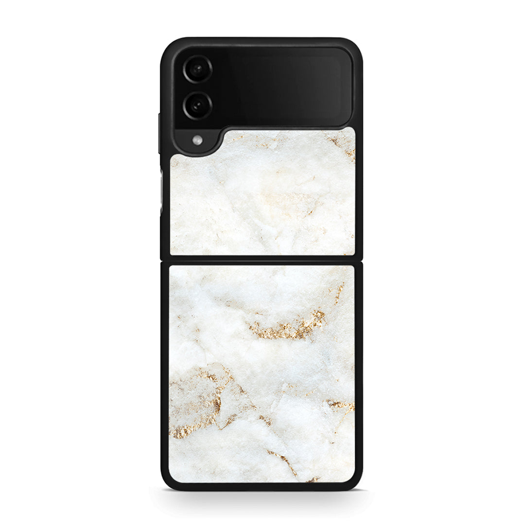 Samsung Galaxy Z Flip4 White Gold Marble θήκη από τη Smartfits με σχέδιο στο πίσω μέρος και μαύρο περίβλημα | Smartphone case with colorful back and black bezels by Smartfits