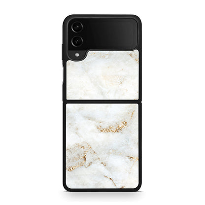 Samsung Galaxy Z Flip4 White Gold Marble θήκη από τη Smartfits με σχέδιο στο πίσω μέρος και μαύρο περίβλημα | Smartphone case with colorful back and black bezels by Smartfits