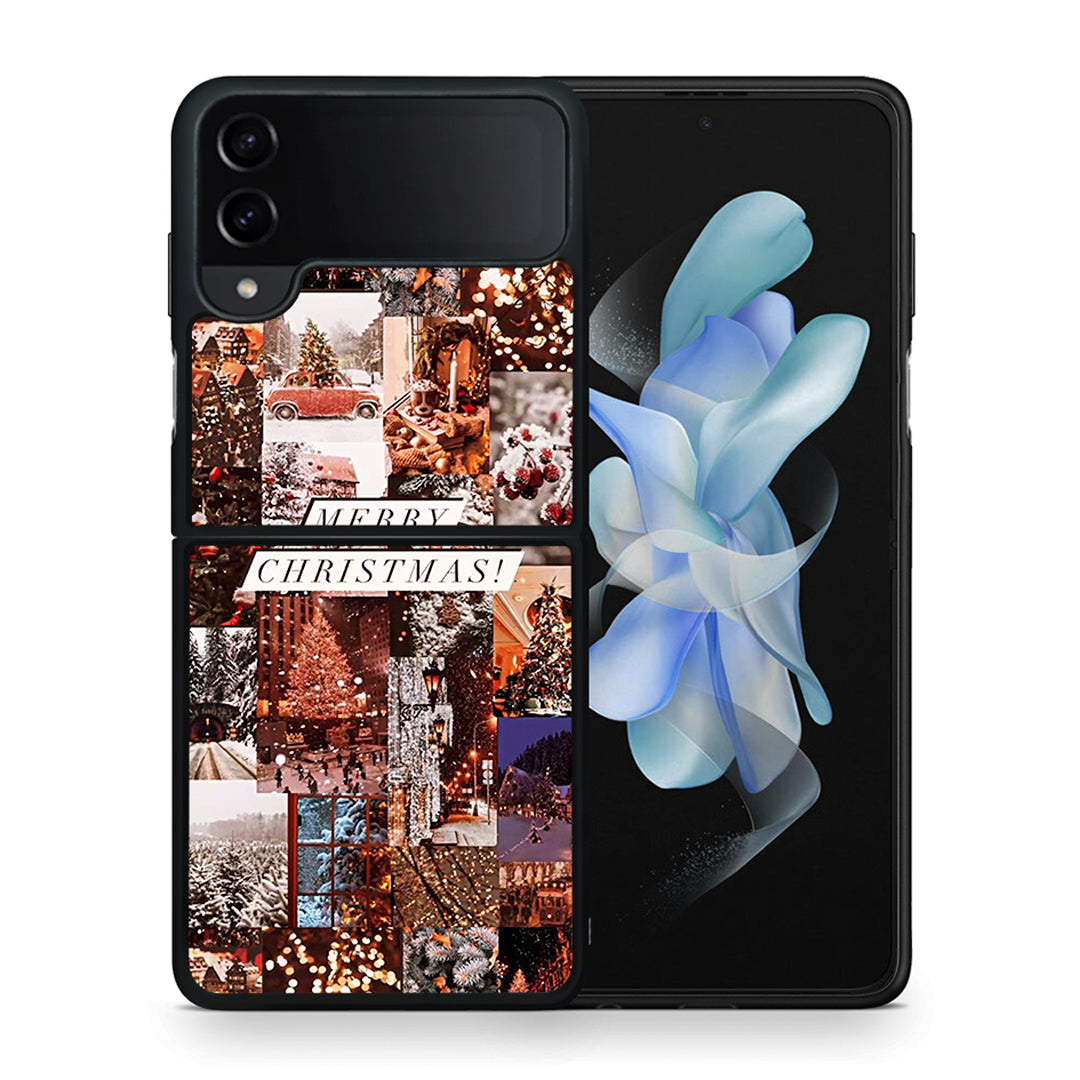 Θήκη Samsung Galaxy Z Flip4 Xmas Collage από τη Smartfits με σχέδιο στο πίσω μέρος και μαύρο περίβλημα | Samsung Galaxy Z Flip4 Xmas Collage case with colorful back and black bezels