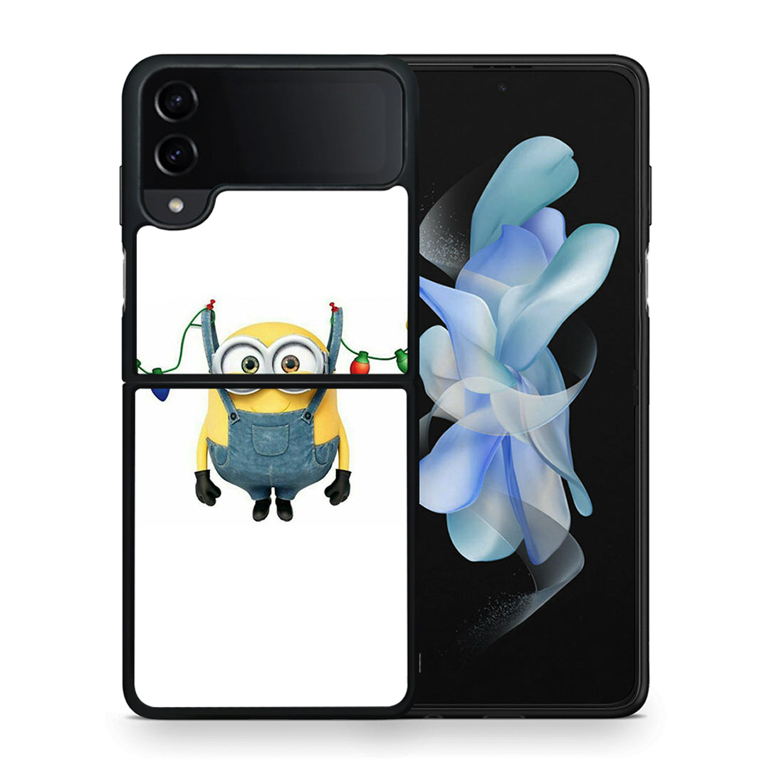 Θήκη Samsung Galaxy Z Flip4 Xmas Minion Lights από τη Smartfits με σχέδιο στο πίσω μέρος και μαύρο περίβλημα | Samsung Galaxy Z Flip4 Xmas Minion Lights case with colorful back and black bezels