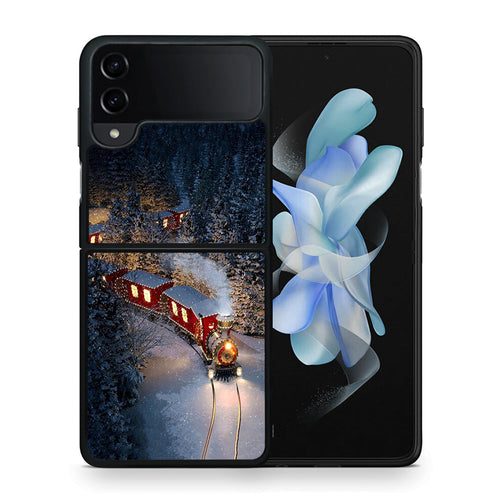 Θήκη Samsung Galaxy Z Flip4 Xmas Train από τη Smartfits με σχέδιο στο πίσω μέρος και μαύρο περίβλημα | Samsung Galaxy Z Flip4 Xmas Train case with colorful back and black bezels