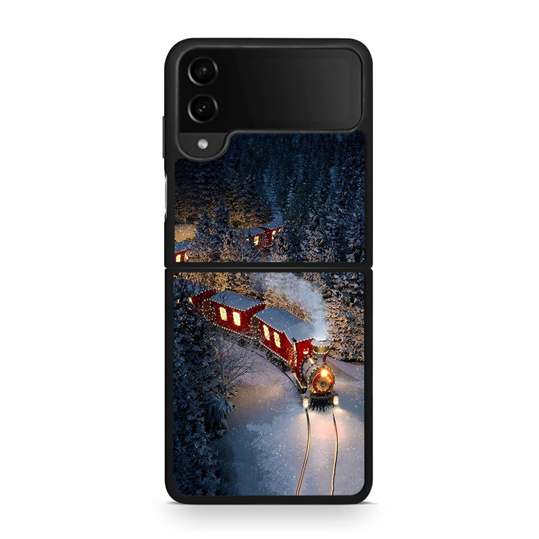 Samsung Galaxy Z Flip4 Xmas Train θήκη από τη Smartfits με σχέδιο στο πίσω μέρος και μαύρο περίβλημα | Smartphone case with colorful back and black bezels by Smartfits