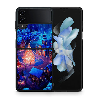 Θήκη Samsung Galaxy Z Flip4 Xmas Village από τη Smartfits με σχέδιο στο πίσω μέρος και μαύρο περίβλημα | Samsung Galaxy Z Flip4 Xmas Village case with colorful back and black bezels