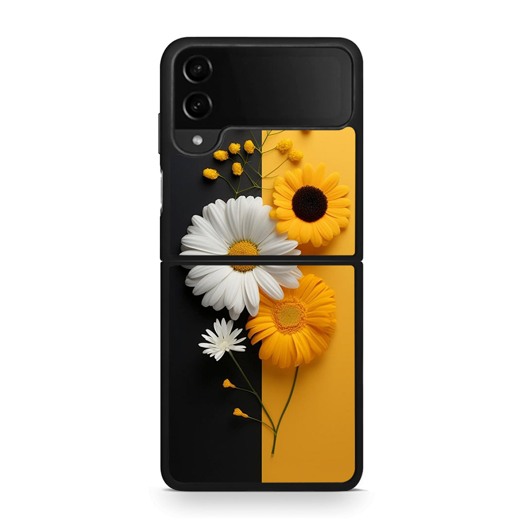 Samsung Galaxy Z Flip4 Yellow Daisies θήκη από τη Smartfits με σχέδιο στο πίσω μέρος και μαύρο περίβλημα | Smartphone case with colorful back and black bezels by Smartfits