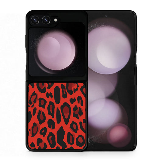 Θήκη Samsung Galaxy Z Flip5 Red Leopard Animal από τη Smartfits με σχέδιο στο πίσω μέρος και μαύρο περίβλημα | Samsung Galaxy Z Flip5 Red Leopard Animal case with colorful back and black bezels