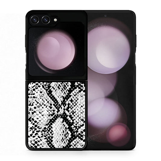 Θήκη Samsung Galaxy Z Flip5 White Snake Animal από τη Smartfits με σχέδιο στο πίσω μέρος και μαύρο περίβλημα | Samsung Galaxy Z Flip5 White Snake Animal case with colorful back and black bezels